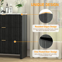 Black cabinet with rounded edges and fluted doors