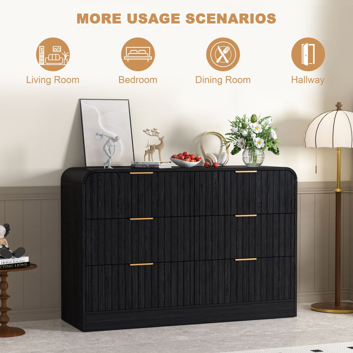 Wood dresser 6 drawers for living room, hallway and entryway