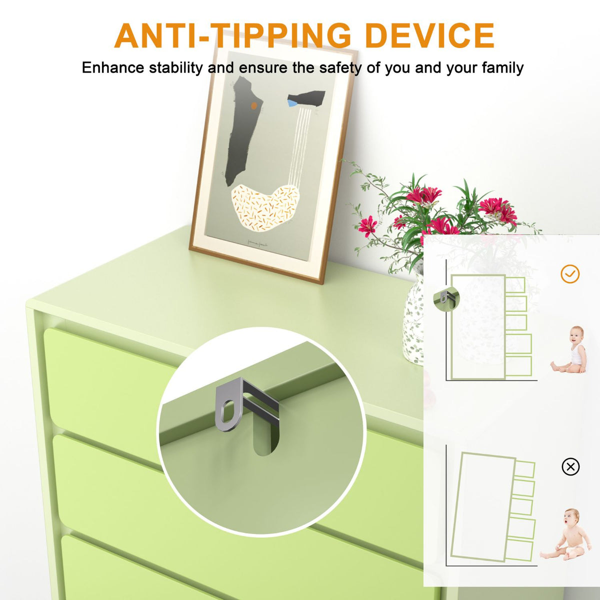 Oversized Dresser with Anti-Tipping Device