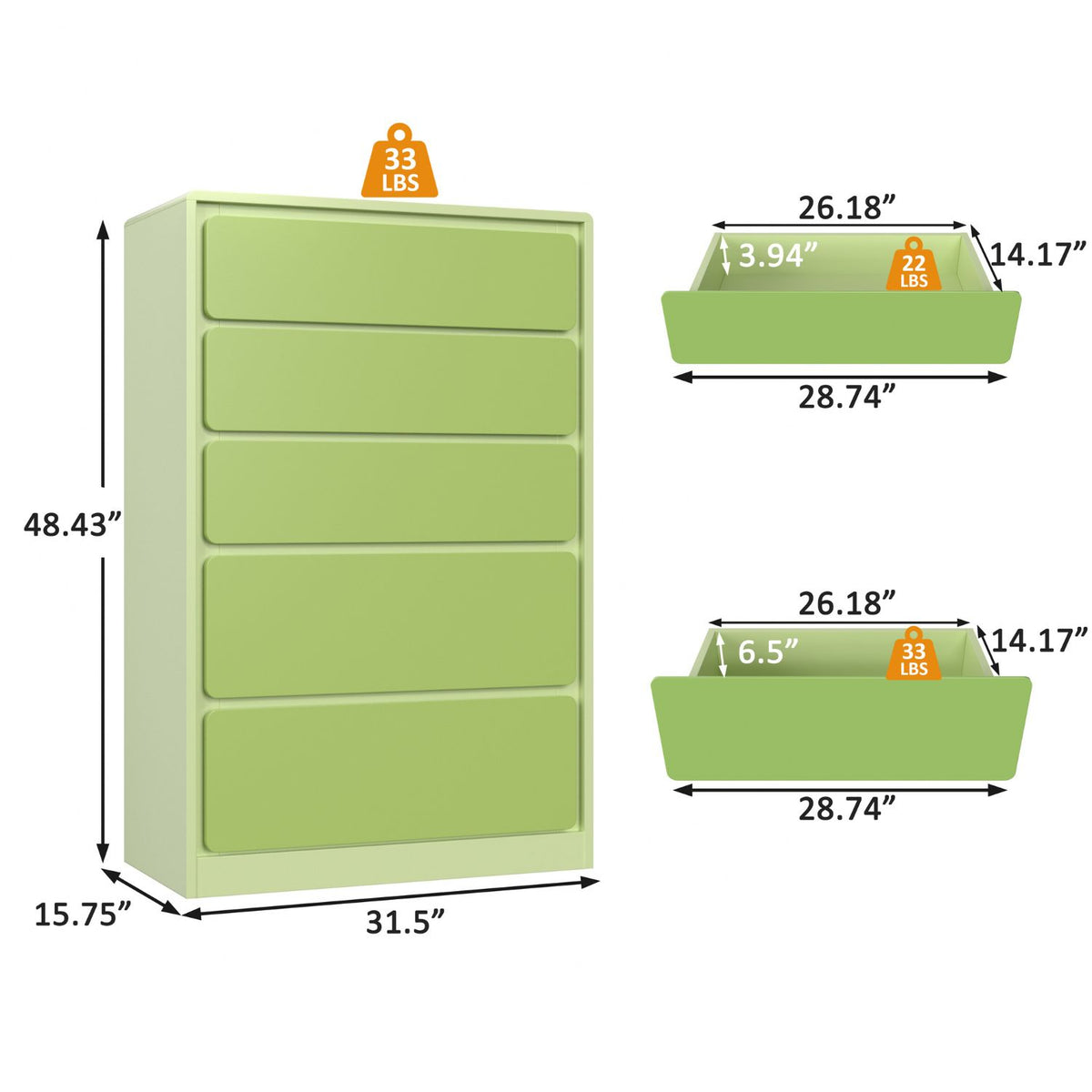 48"H x 31"W Handleless Dresser