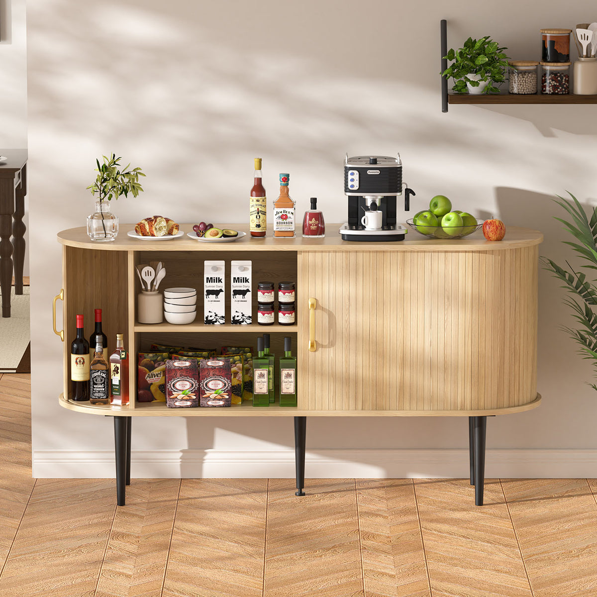 tambour wood sideboard