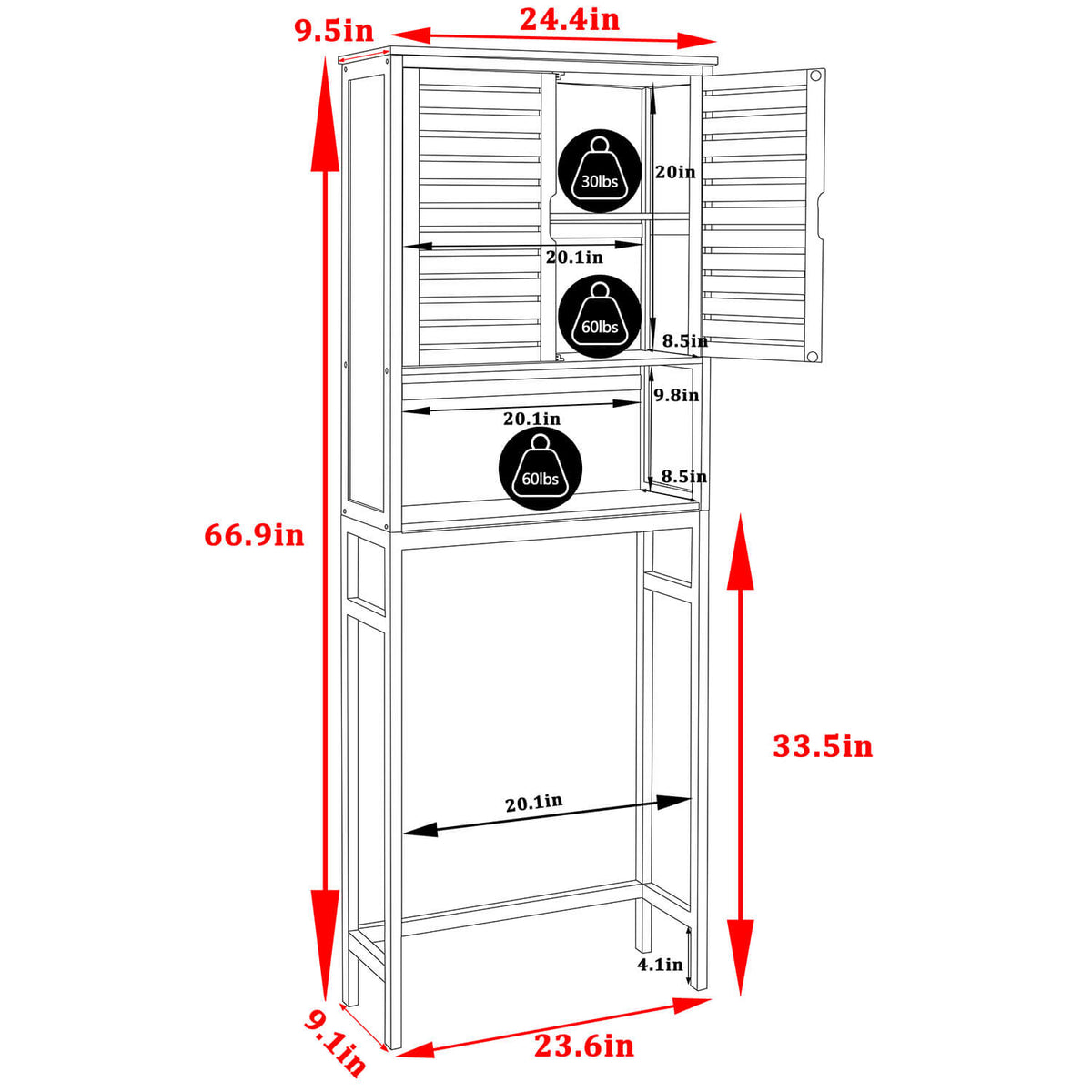 cabinet for behind toilet 24.4"W x 9.5"D x 66.9"H