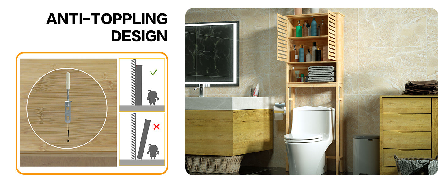 wood over the toilet cabinet anti-toppling design
