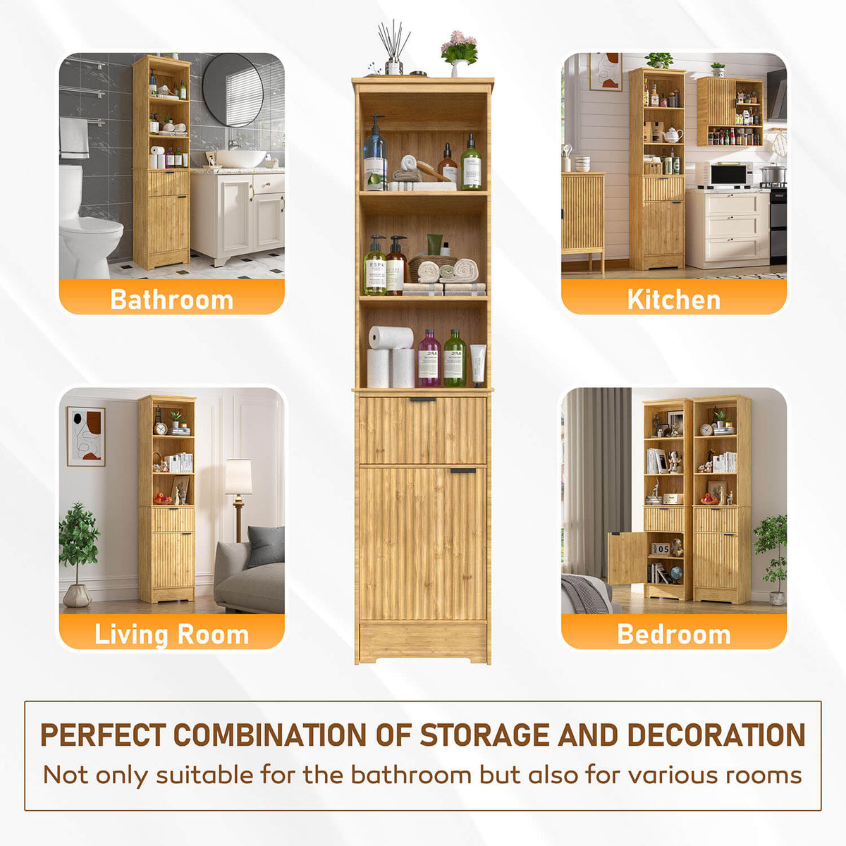 Slim Storage Cabinet for Bathroom, Kitchen