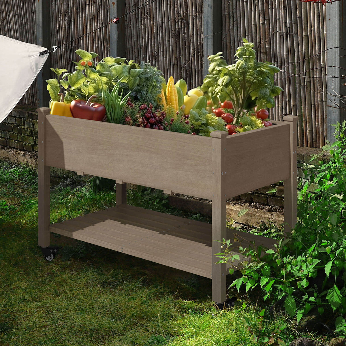 elevated garden bed on wheels, Mocha Brown