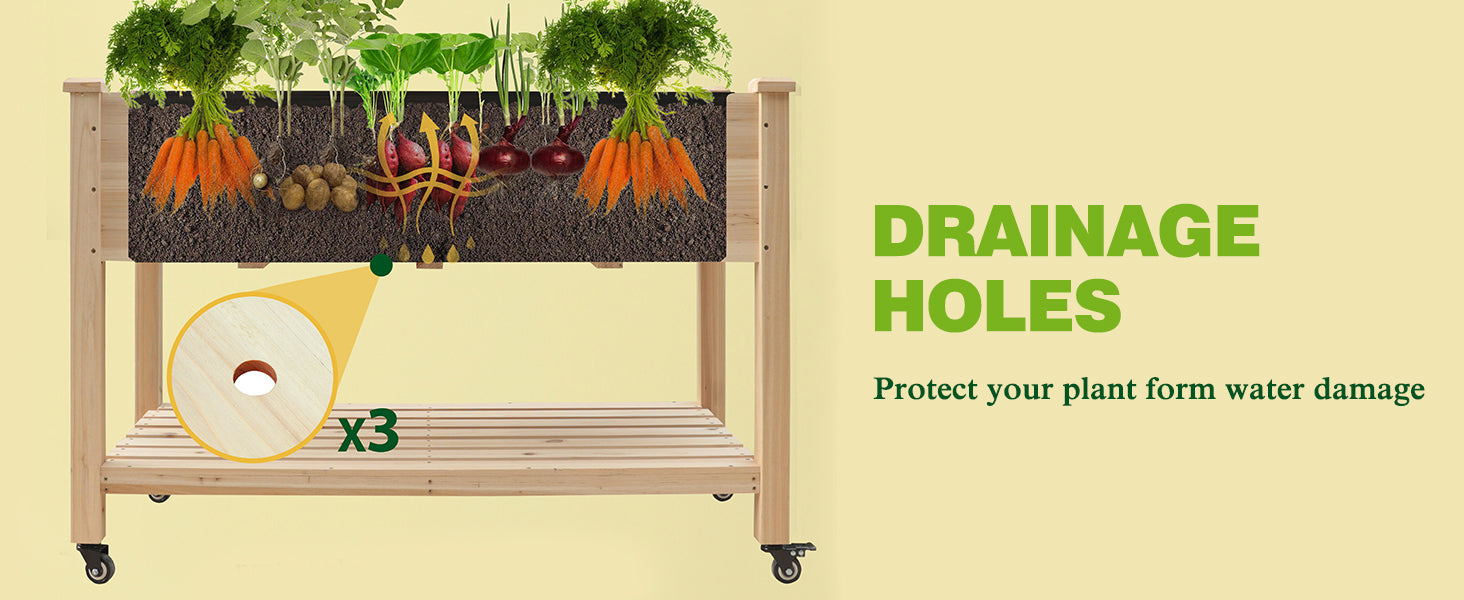 Veikous wood raised garden bed has drainage holes to protect your plants from water damage.
