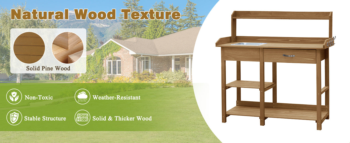 Solid & Thicker Wood Garden Work Bench