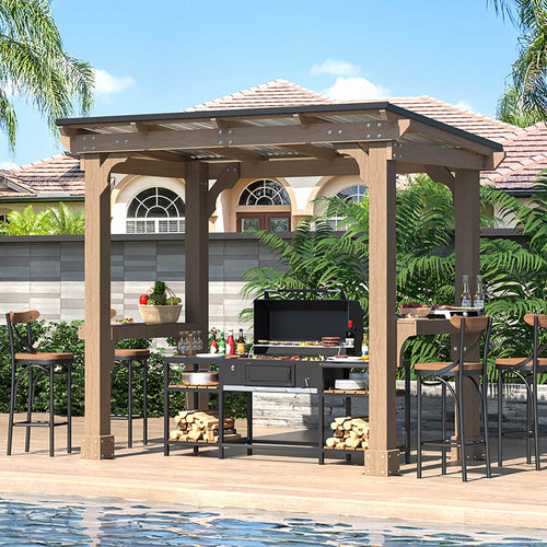 Wood Grill Gazebo with Sloping Roof