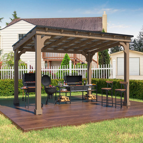 Veikous Hardtop Grill Gazebo, Wooden Gazebo for BBQ