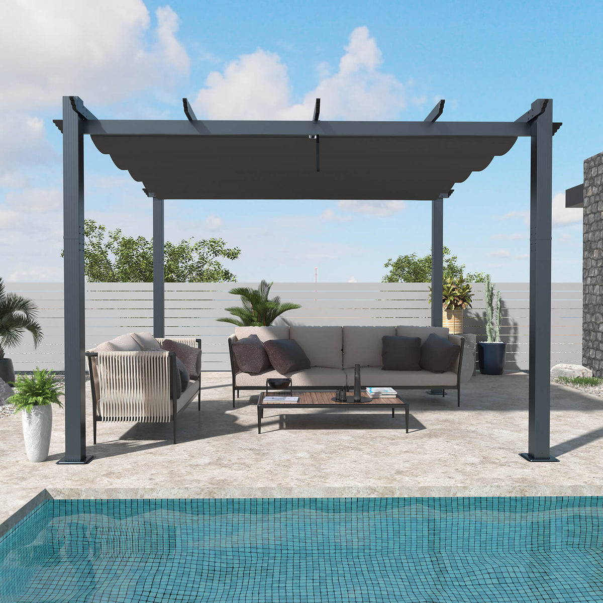 Aluminum Pergola with Retractable Canopy