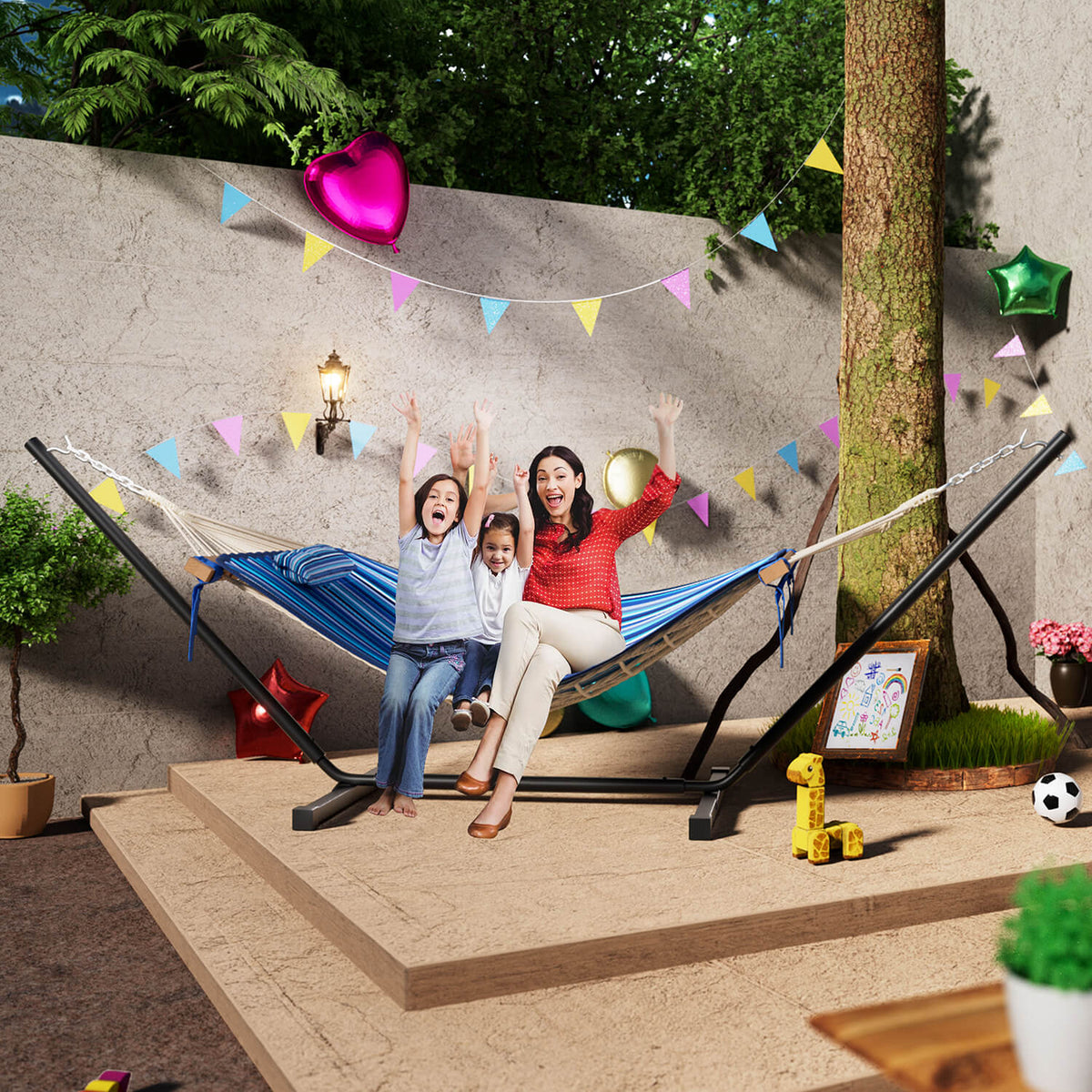 Bule Stripe Freestanding Hammock