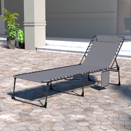 VEIKOUS Folding Chaise Lounge, Patio Lounge Chair with Detachable Pocket and Pillow, Portable for Beach and Pool