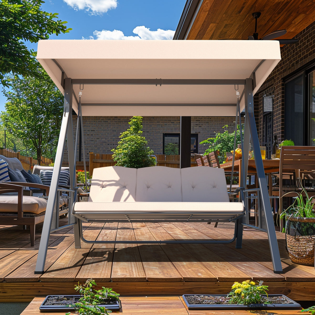 Covered Outdoor Swing, Beige