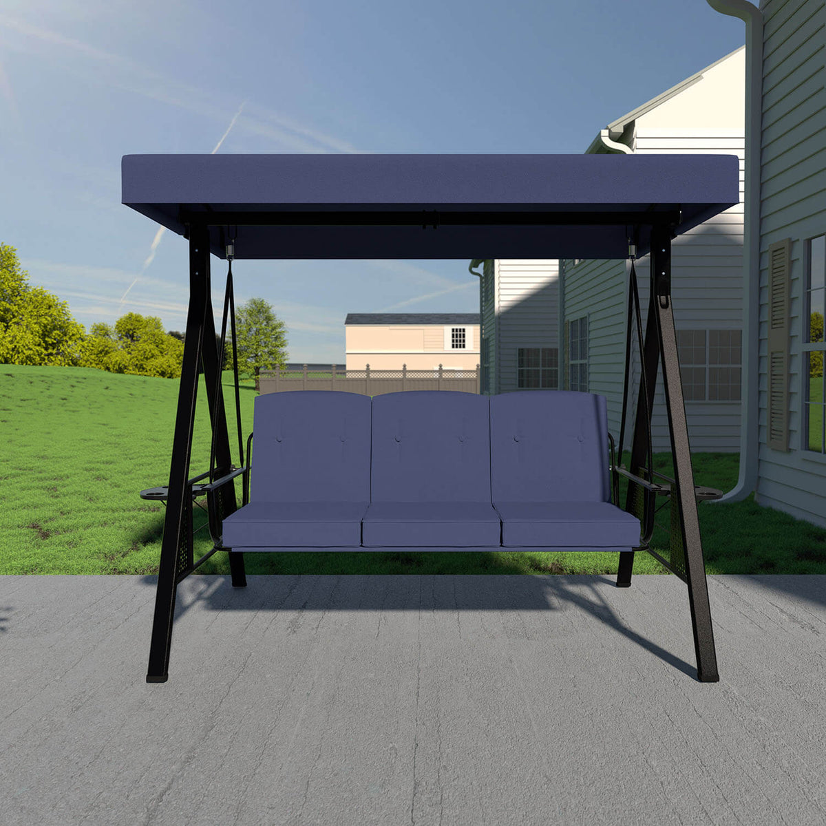 VEIKOUS Patio Swing Chair with Canopy, Swing Seat for Adults, 3-person Swing with Removable Cushion