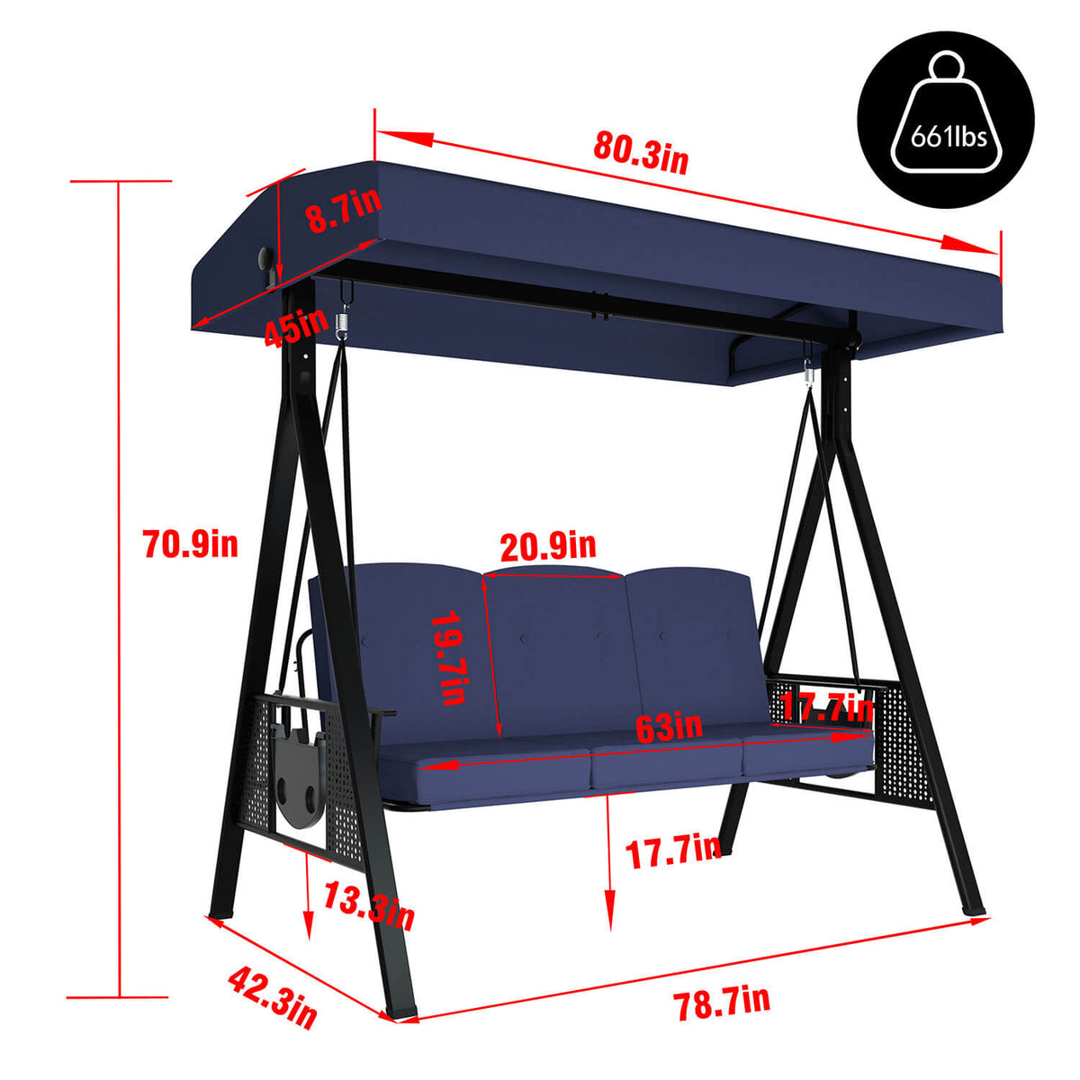 VEIKOUS Patio Swing Chair with Canopy, Swing Seat for Adults, 3-person Swing with Removable Cushion