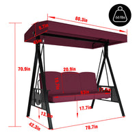 VEIKOUS Patio Swing Chair with Canopy, Swing Seat for Adults, 3-person Swing with Removable Cushion