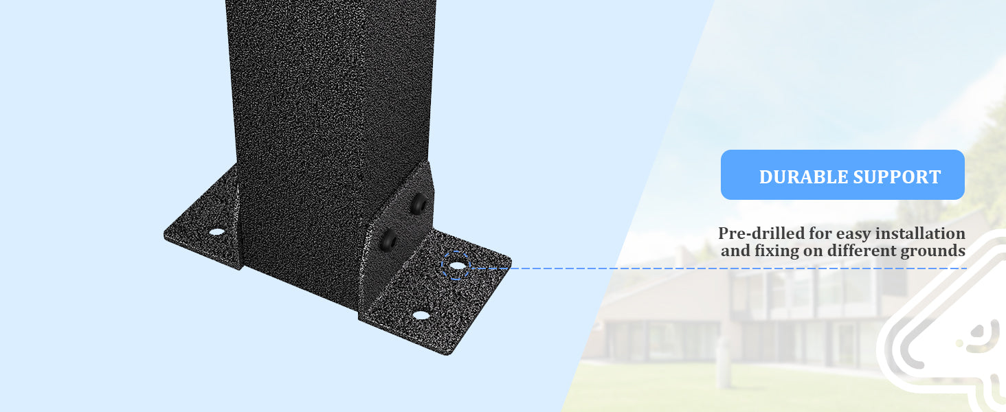 Aluminum pergola has pre-drilled holes for easy fixing on different grounds