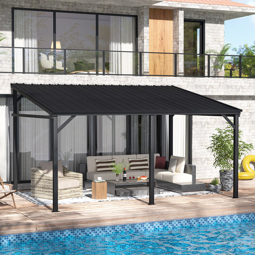 VEIKOUS Lean to Gazebo, 10'x14' Outdoor Pergola with Aluminum Frame, Patio Cover for Porch and Backyard