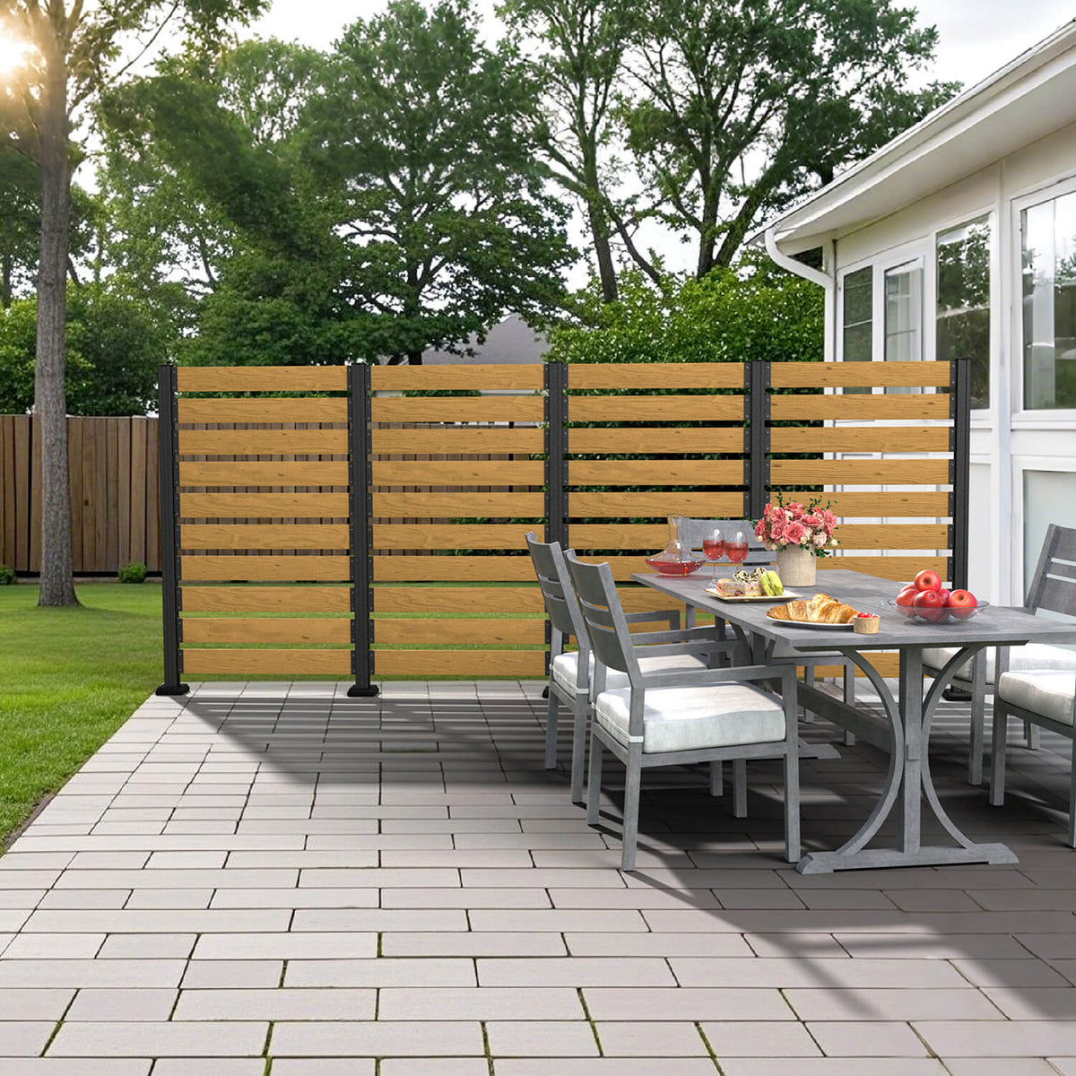 Wood privacy screen combination as outdoor screen