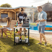 VEIKOUS Outdoor Grill Cart, Portable Grill Table with Double Shelve Storage
