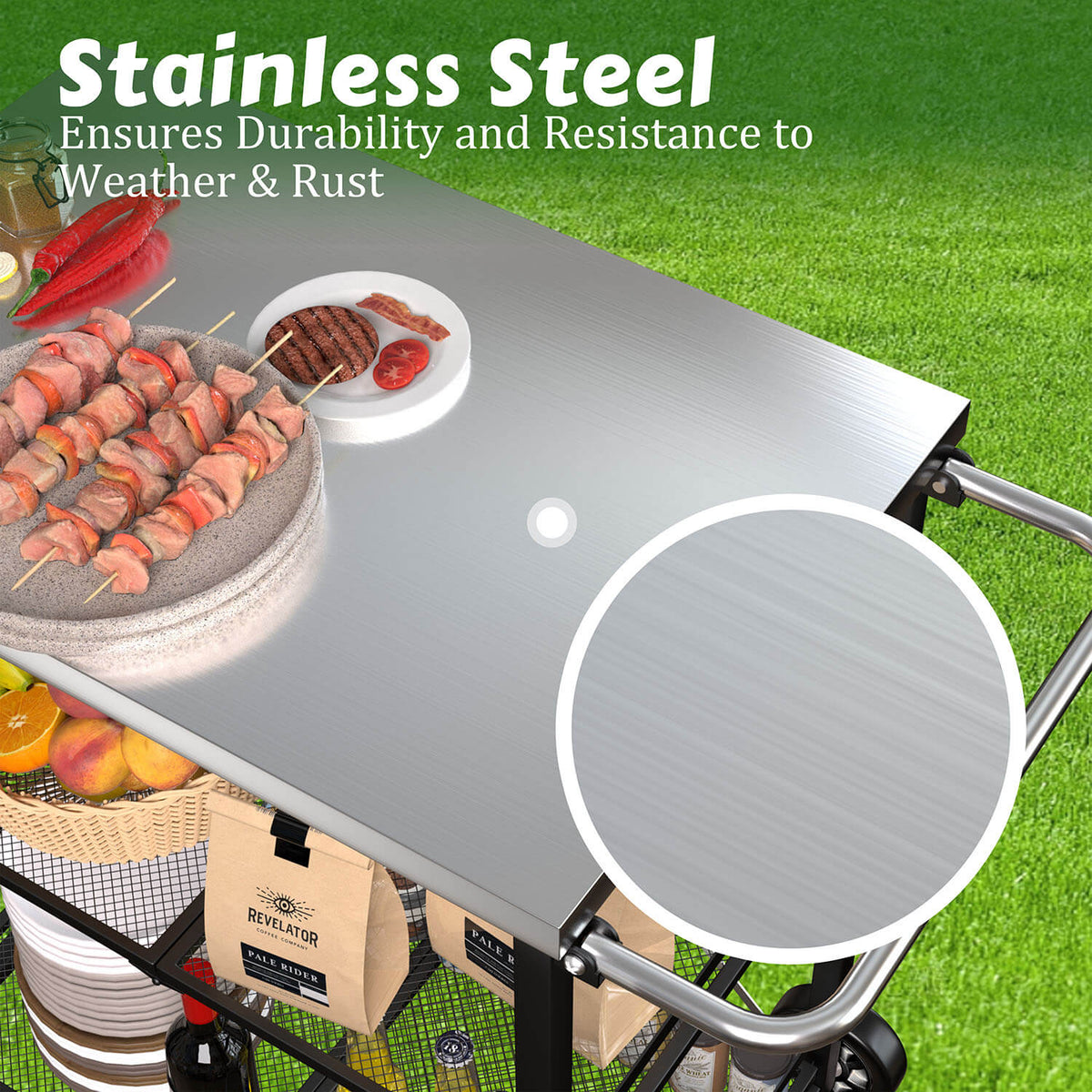 VEIKOUS Outdoor Grill Cart, Portable Grill Table with Double Shelve Storage