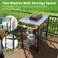 VEIKOUS Outdoor Grill Cart, Portable Grill Table with Double Shelve Storage