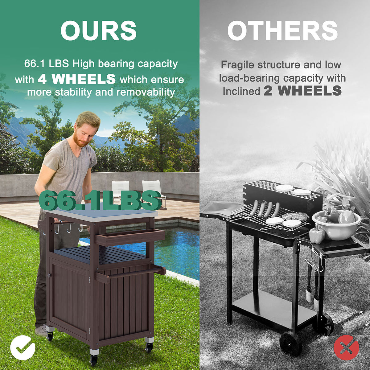 Veikous Outdoor Prep Table with Storage Cabinet