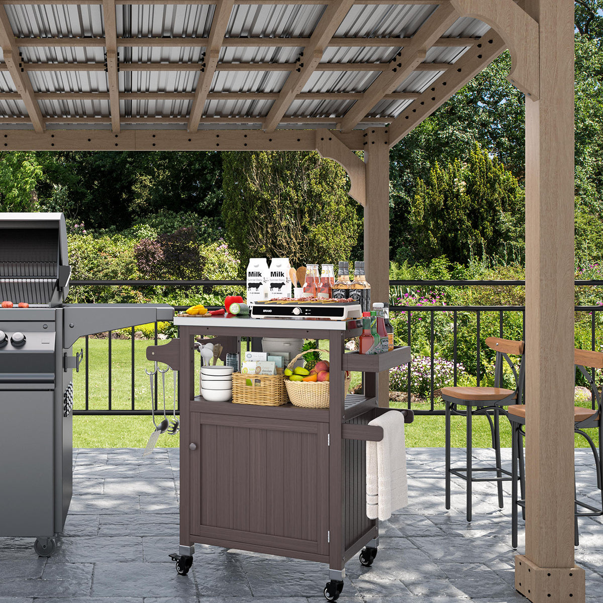 Veikous Outdoor Prep Table with Storage Cabinet