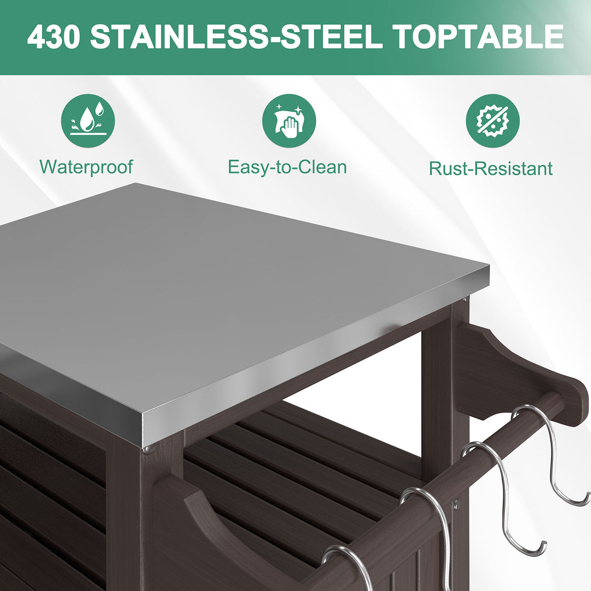 Veikous Outdoor Prep Table with Storage Cabinet