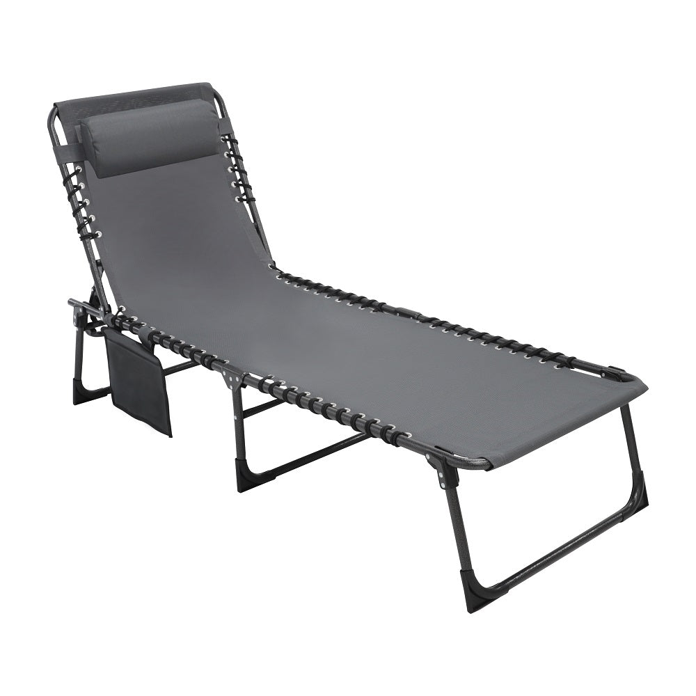 Folding Patio Chaise Lounge Chair with Pocket Pillow – Veikous