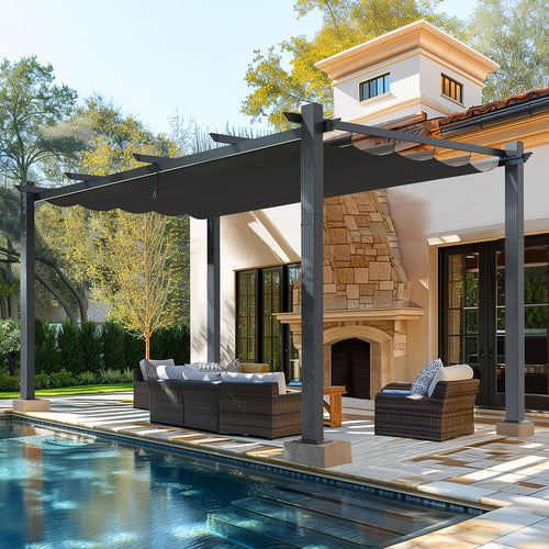 VEIKOUS Pergola with Retractable Roof, Aluminum Outdoor Pergola for Backyard 12' x 16'