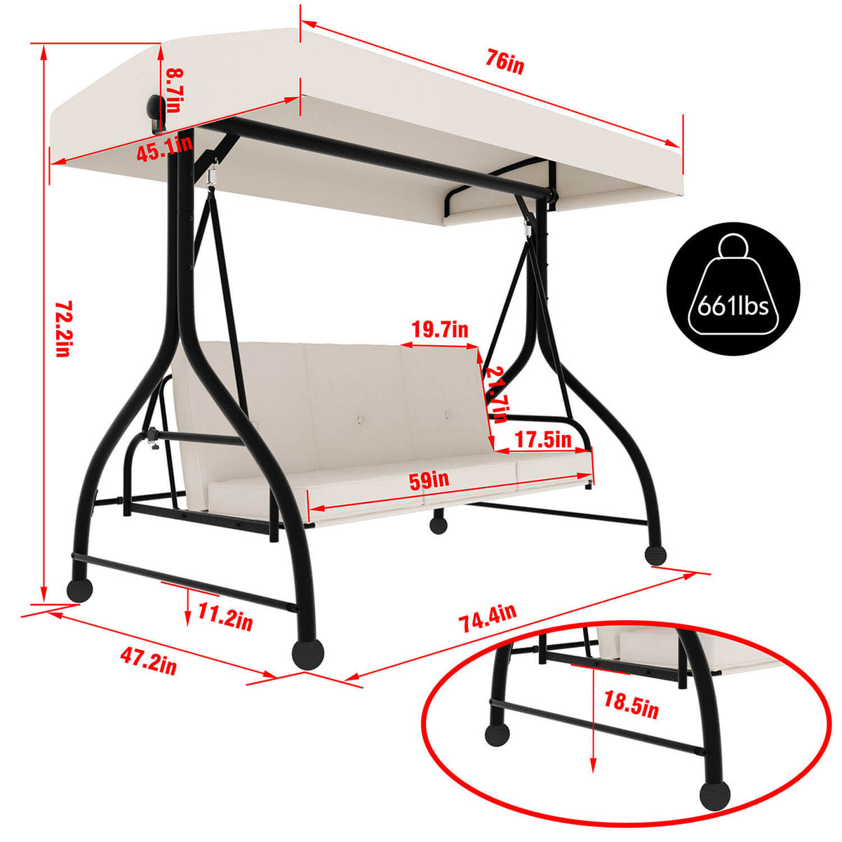 3 person patio swing with canopy