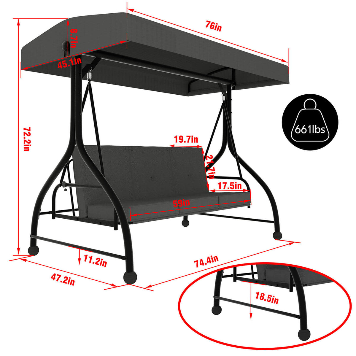 3 seat porch swing