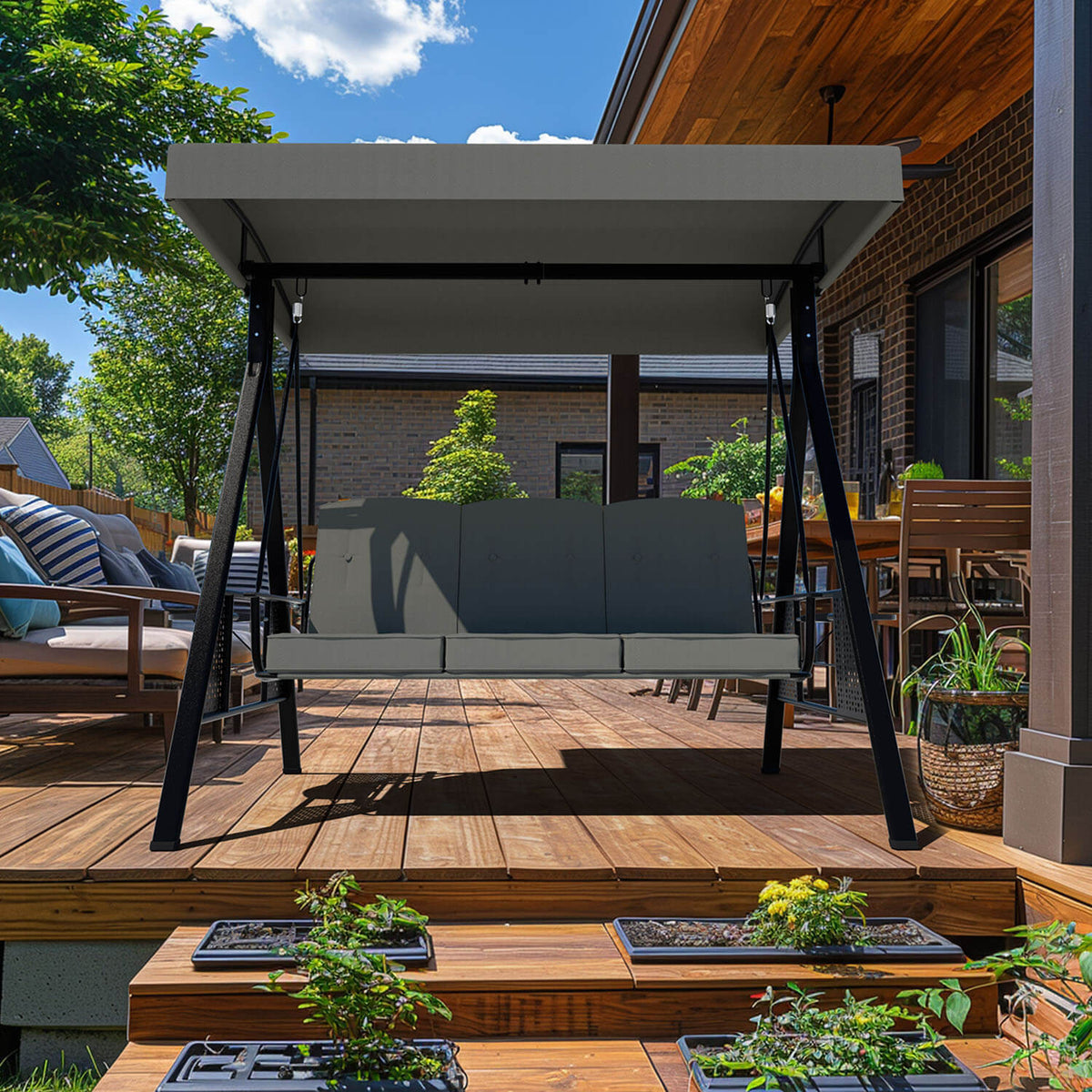 gray porch swing seat