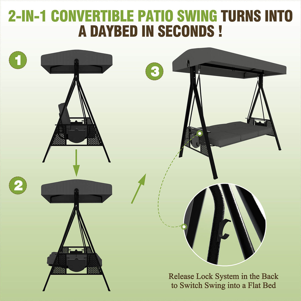 2-in-1 convertible patio swing