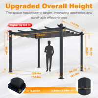 10x13 Retractable Pergola, Grey Powder-Coated Frame