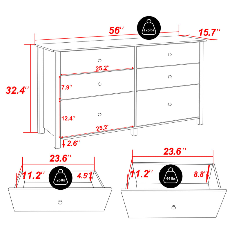 VEIKOUS Oversized Dresser Chest of 6 Drawers for Bedroom Storage, Tall  Drawer Dresser Wood Grain with Metal Knobs for Living Room, Hallway and Entryway