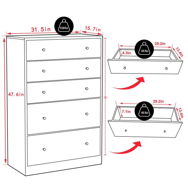 5 Dresser Chest of Oversized Drawers for Bedroom Storage
