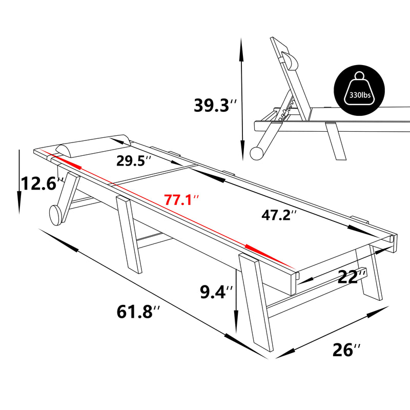 VEIKOUS HDPE Patio Chaise Lounge Chair for Outdoor