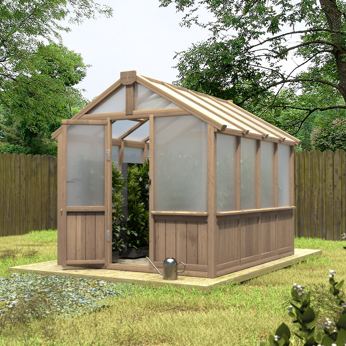 VEIKOUS 8x6ft Outdoor Walk-in Wooden Greenhouse - Garden & Patio Greenhouse with Adjustable Windows & Lockable Door W