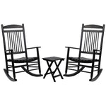 VEIKOUS Outdoor Rocking Chair Set 3-Piece Patio Wooden Rocker Bistro Set with Foldable Table and Curved Seat