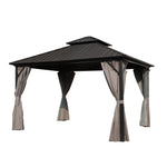 VEIKOUS 12x12 FT Aluminum Double Hardtop Gazebo with Gray Curtains and Netting