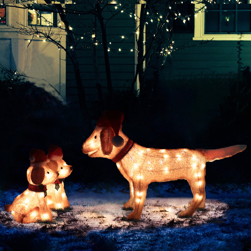 Veikous 3-Piece Dog Family Holiday Decor Set with Lights, Lighted Outdoor Christmas Decoration for Yard