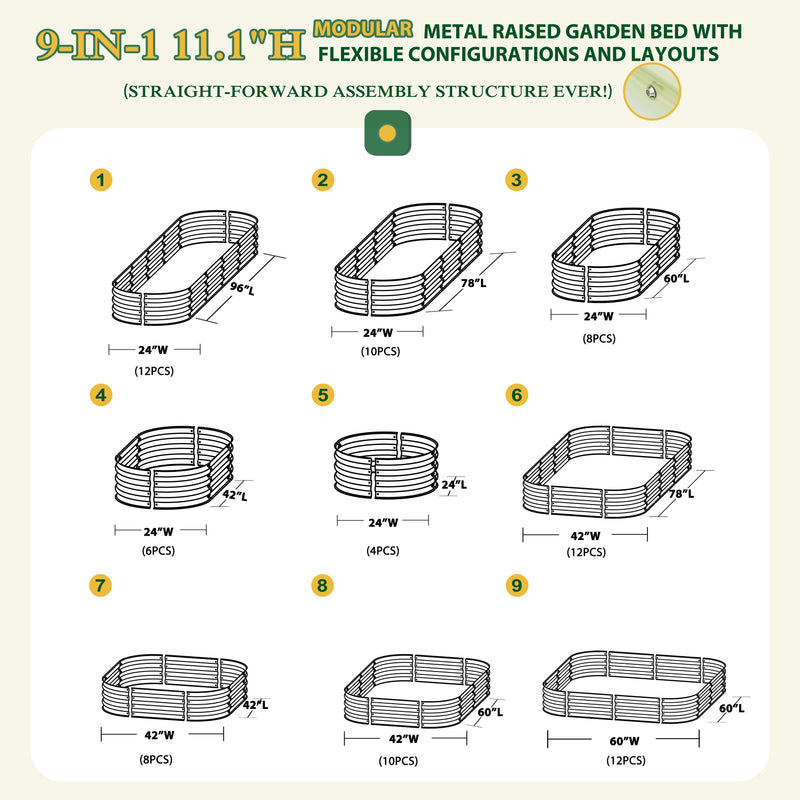 VEIKOUS 9-in-1 Modular Metal Raised Garden Bed Kit - Pearl White