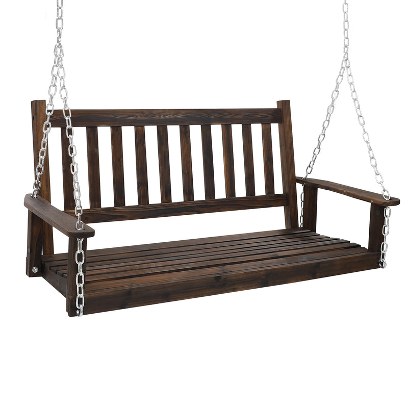 VEIKOUS Outdoor Patio Hanging Wooden Porch Swing with Chains, 2-Person Heavy Duty Swing Bench