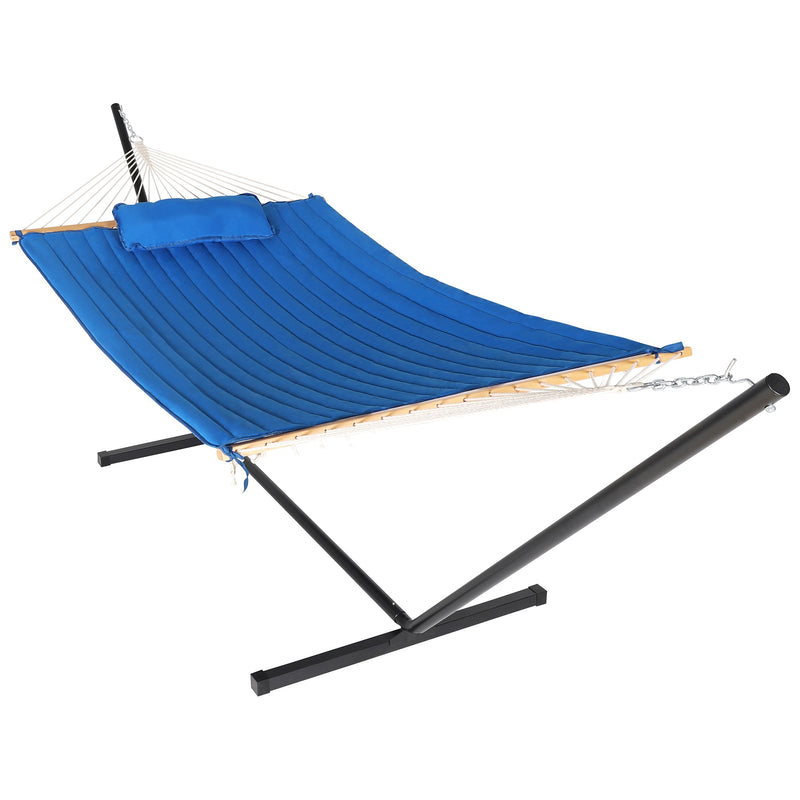VEIKOUS 2 Person Hammock with Stand and Pillow, Double Hammocks with Pillow Freestanding Quilted 12ft Hammock