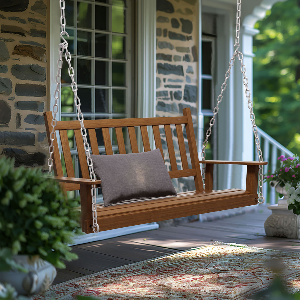 VEIKOUS Outdoor Patio Hanging Wooden Porch Swing with Chains, 2-Person Heavy Duty Swing Bench