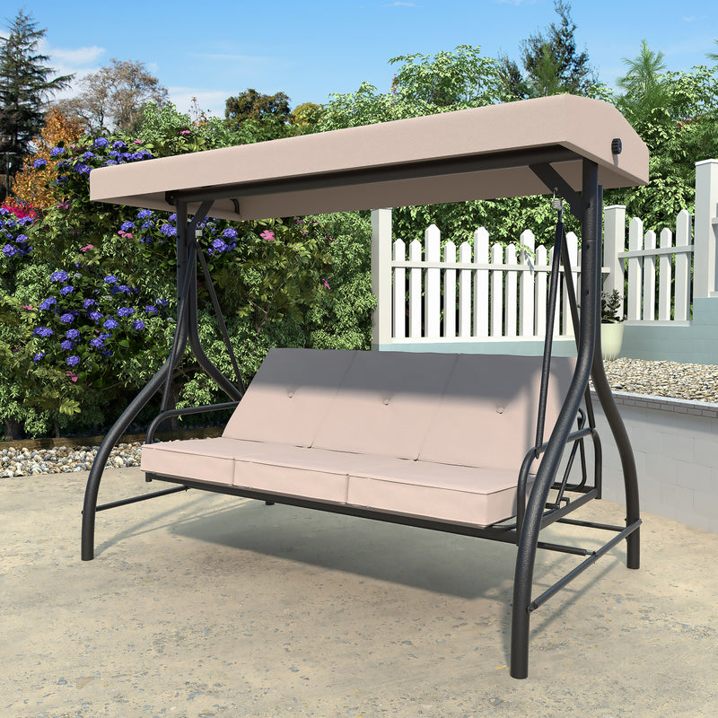 VEIKOUS Patio Porch Swing Chair, 3-Seat Outdoor Canopy Swing Glider with Stand and Cushions