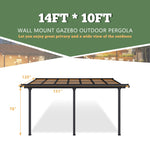 VEIKOUS 10x14 FT Adjustable Wall-Mounted Gazebo, PC Panel Roof Outdoor Pergola with Drainage Holes & Aluminum Frame, Outdoor Patio Lean to Gazebo Awnings