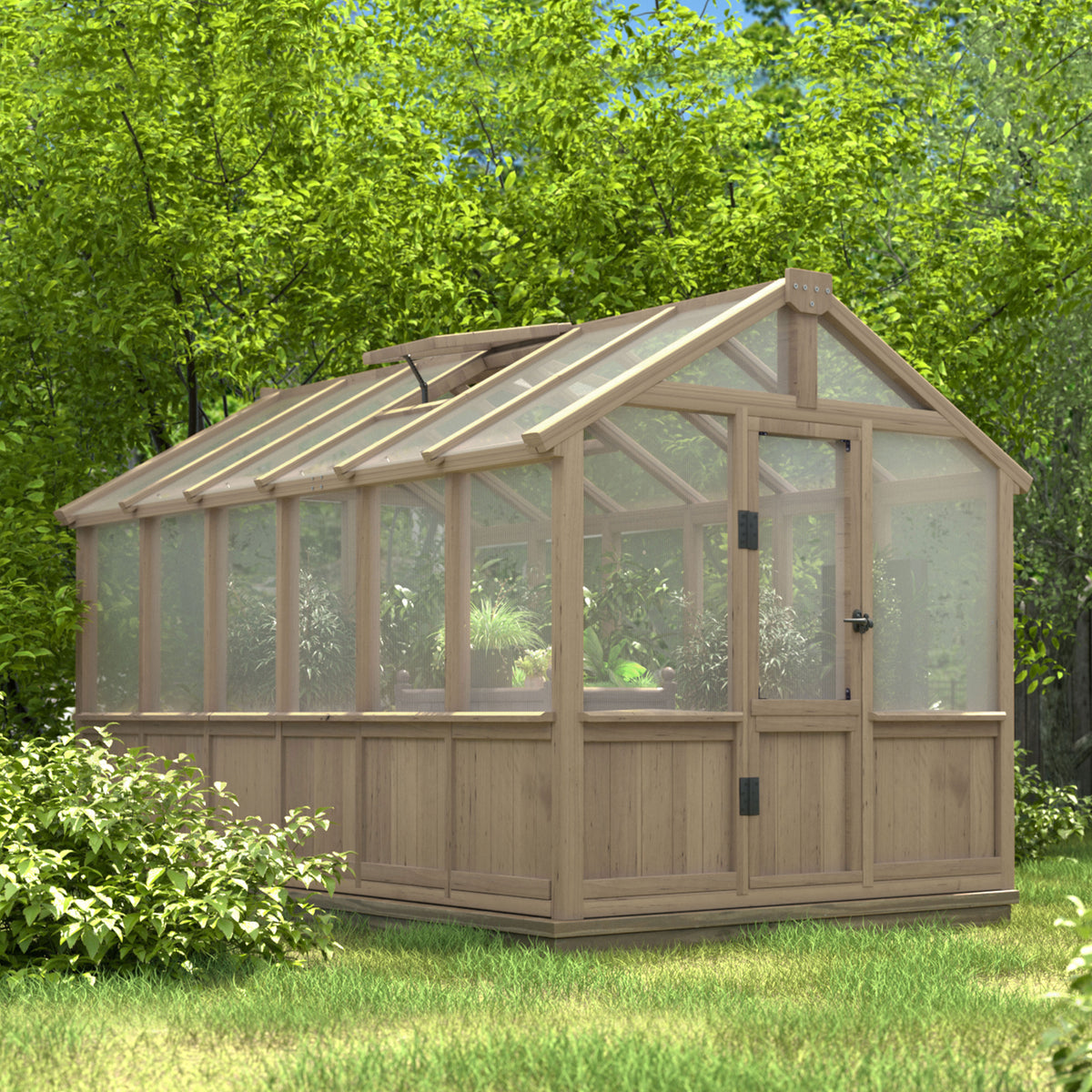 VEIKOUS 12x6ft Cedar Wood Greenhouse – Polycarbonate Panels, Adjustable Sunroof & Lockable Door, Light Mocha Brown W